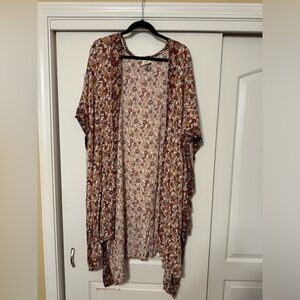 Knox Rose Multicolor Ditsy Floral Open Front Side Tie Kimono - Size XL/XXL